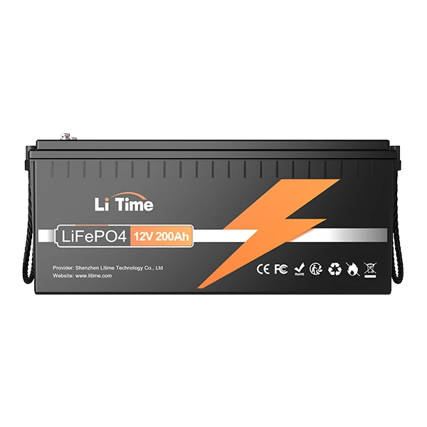 A front view of the Li Time 12V 200Ah LiFePO4 battery
