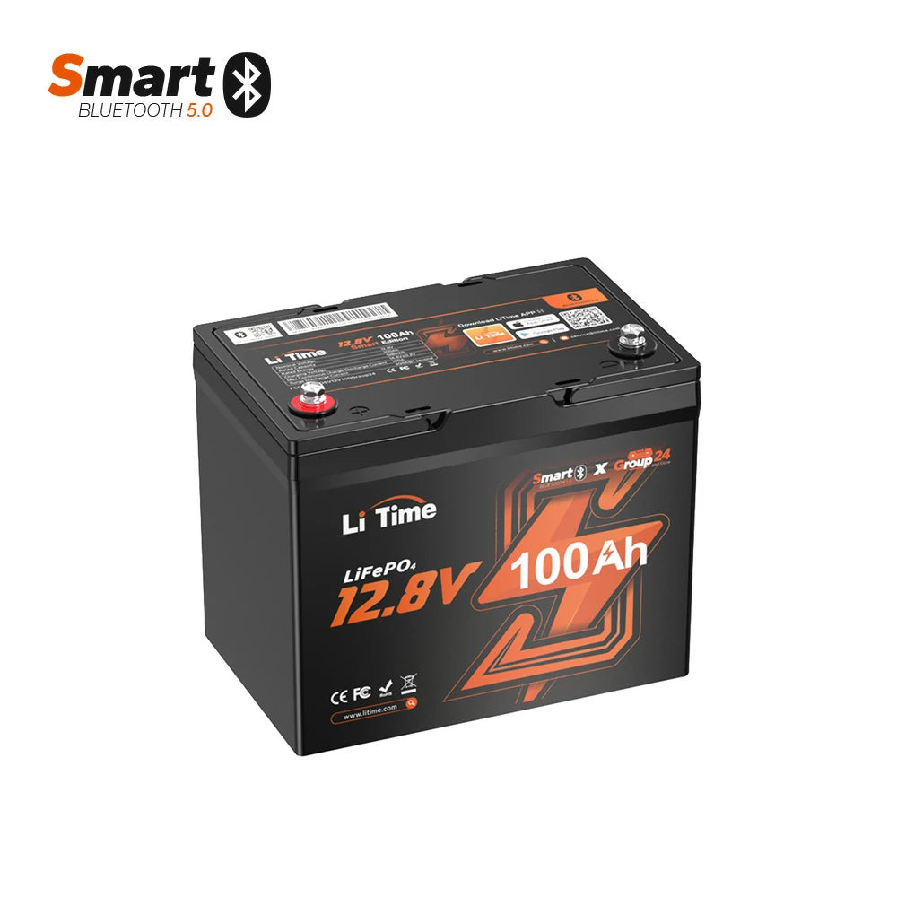 LiTime 12V 100Ah Group 24 smart Bluetooth lithium fishing battery