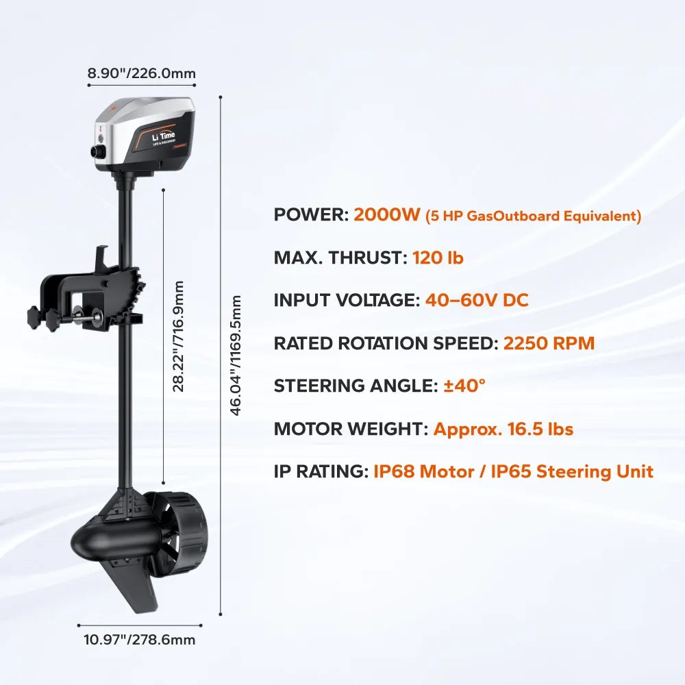 LiTime Argoseeker A2 48V 2000W electric outboard motor for small boats and longer trips