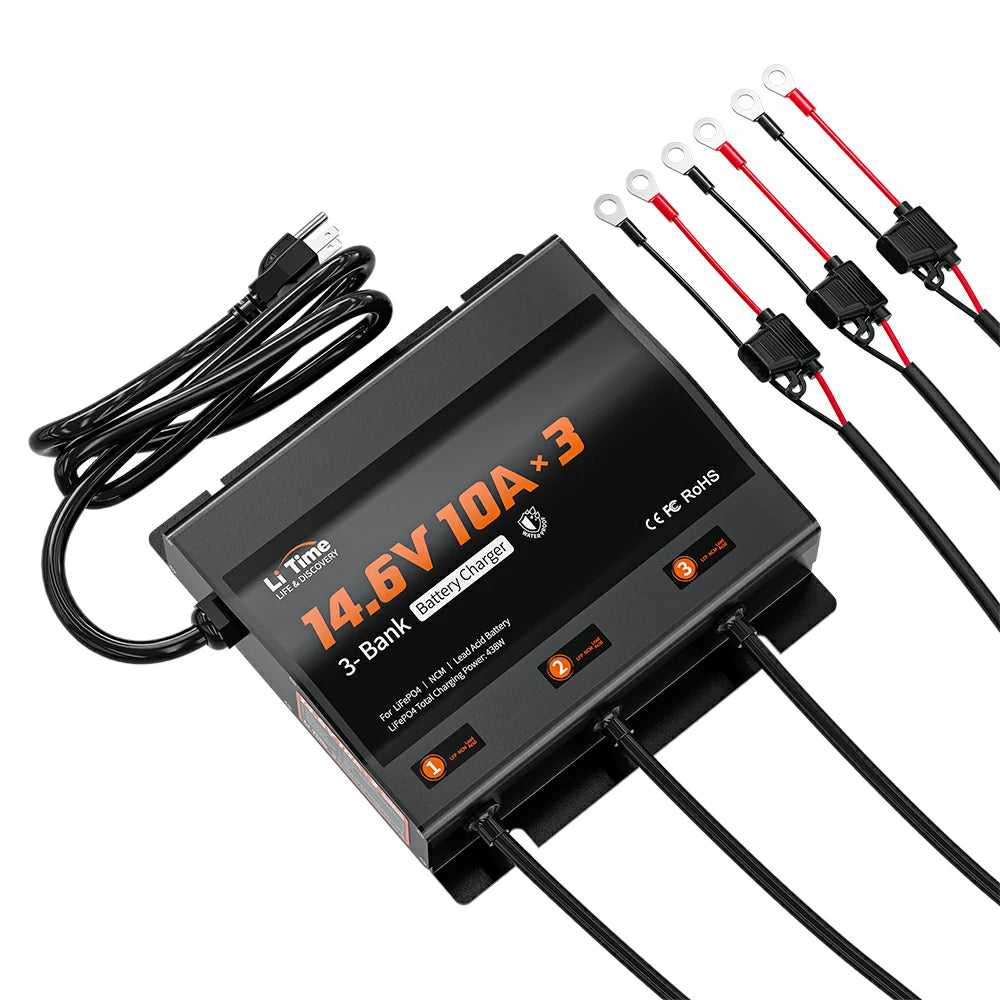 overview of 12V 10A 3 bank lithium battery charger