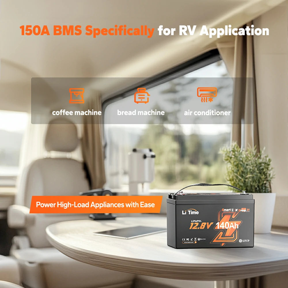 LiTime 12V 140Ah deeo cycle battery group 31 with 150A BMS specifically for rv using