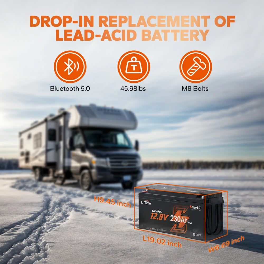 LiTime 12V 230Ah Bluetooth lithium RV battery for extended boondocking