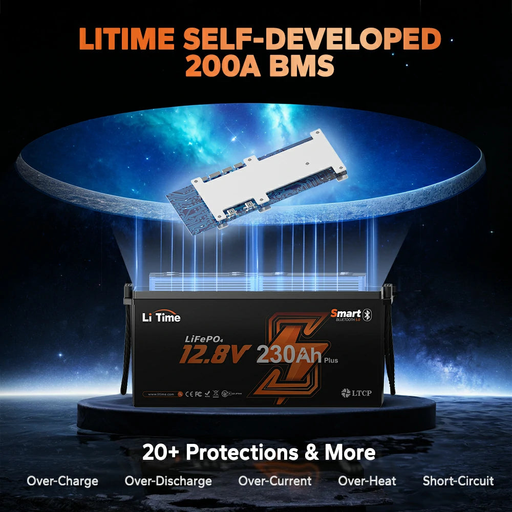 litime 12v 230ah bluetooth battery built with litime self-developed 200a bms providing 20+ protection