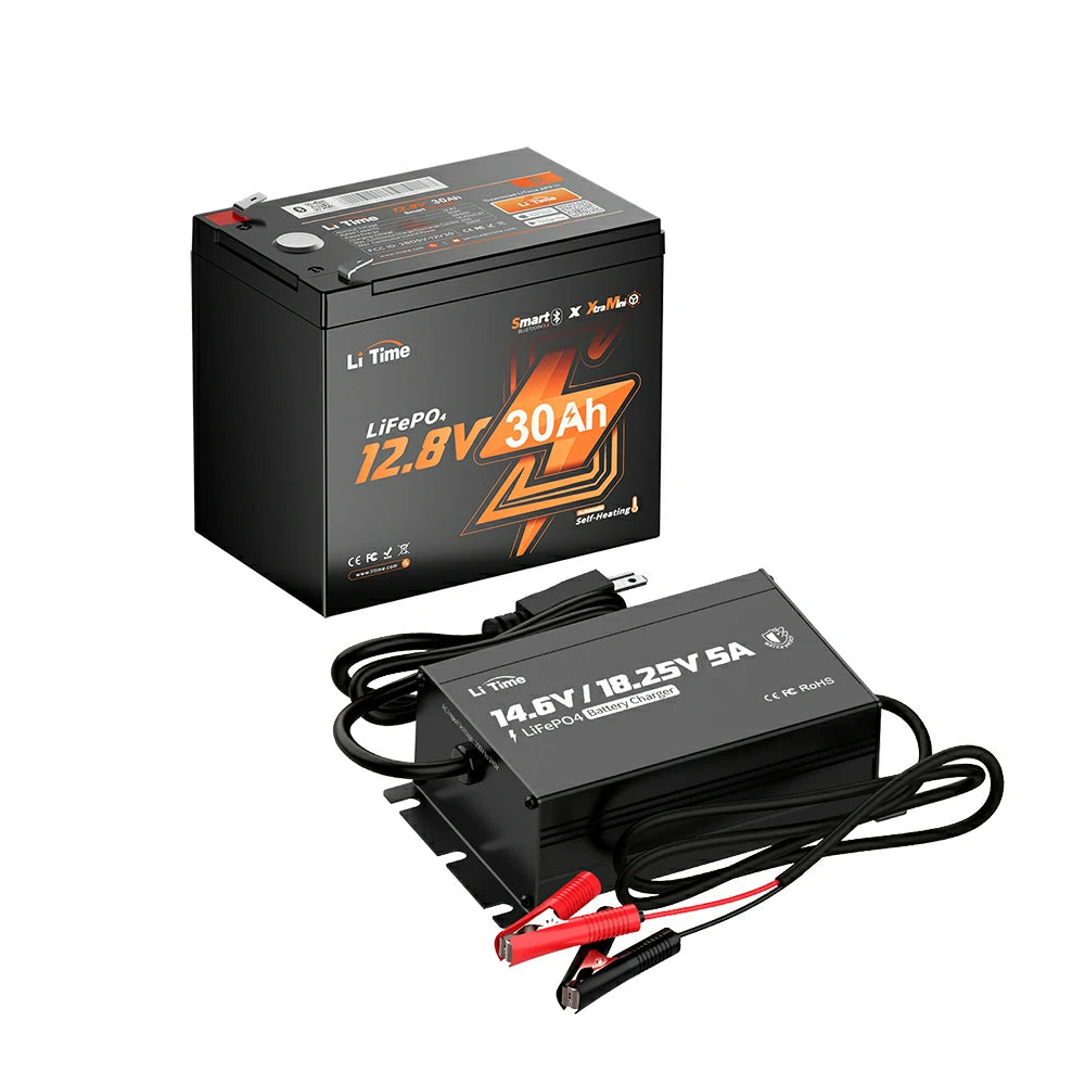 litime 12v 30ah lithium ice fishing battery charging by 14.6v/18.25v 5A charger