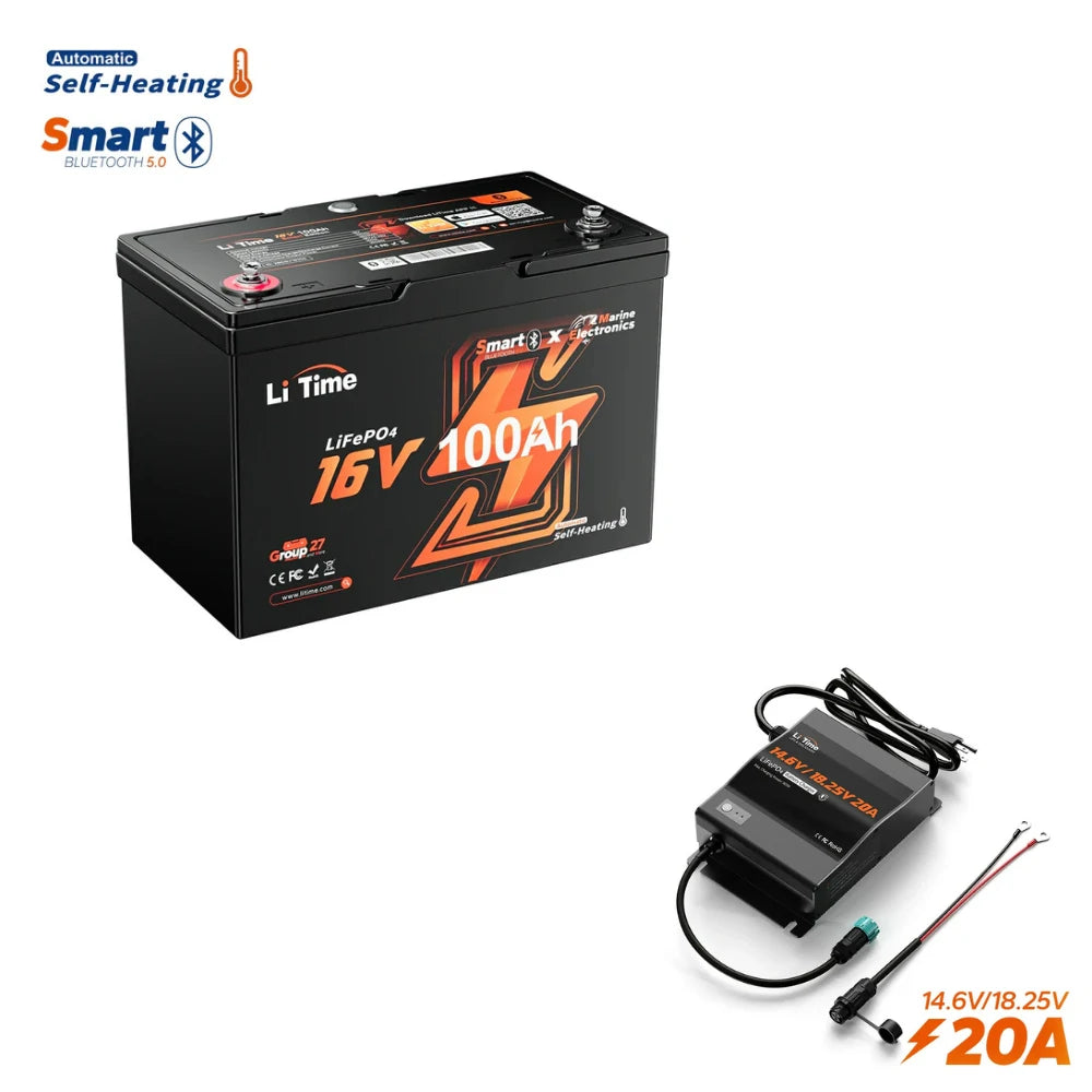 litime 16v 100ah lifepo4 battery with 16V 20A charger