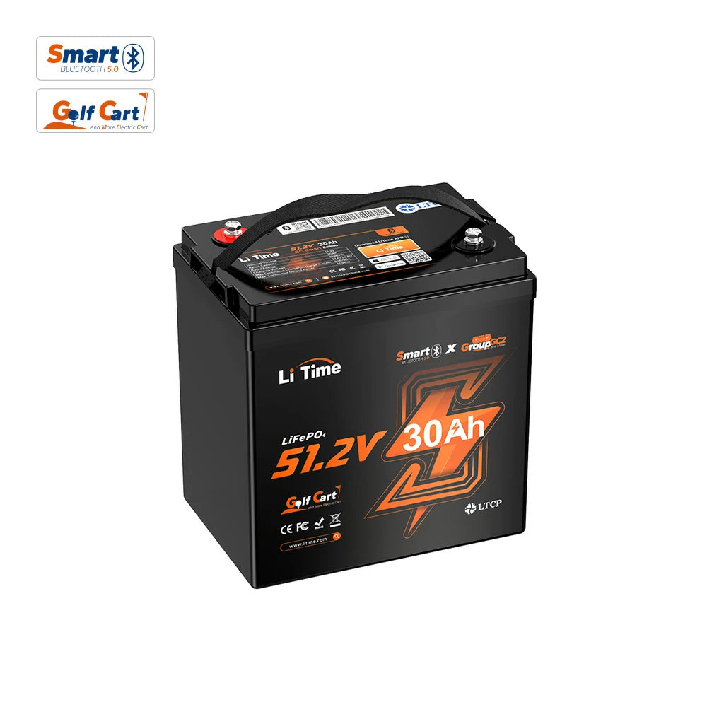 overview of litime 48v gc2 lithium golf cart battery feature with smart bluetooth 
