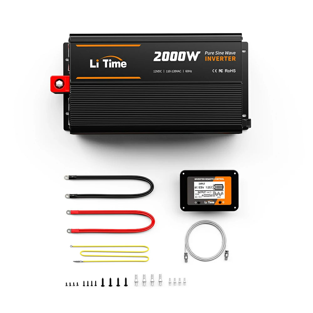 LiTime 12 2000W pure sine wave inverter with cables and controller