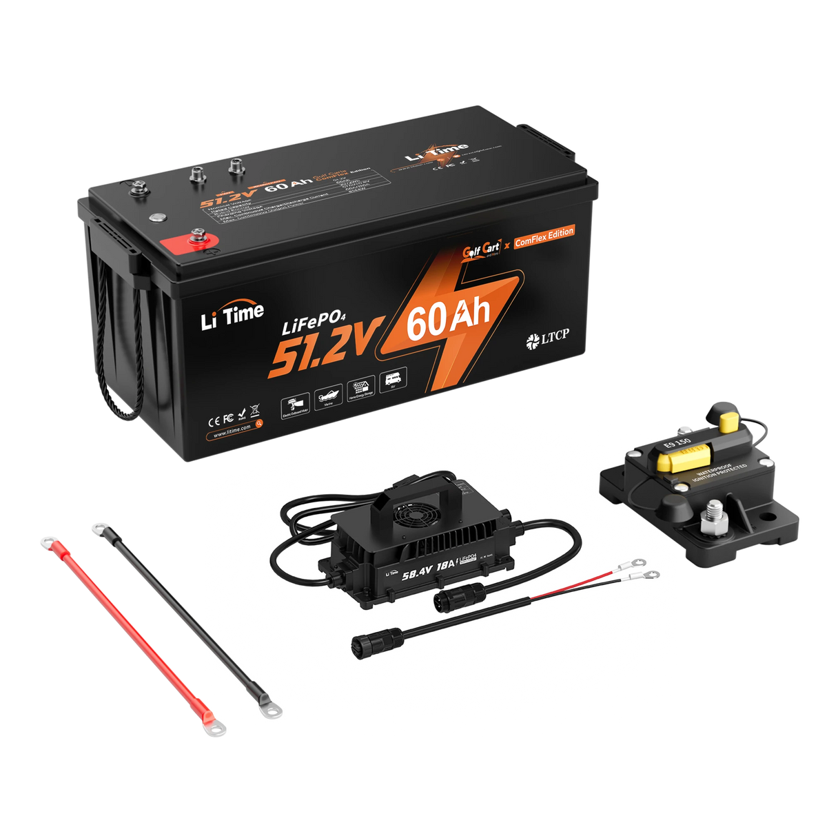 LiTime 48V 60Ah Lithium Battery for Golf Cart, Lawn Mower, Off-Grid, Home Backup & Trolling Motor – 120A BMS & Real-Time Monitoring