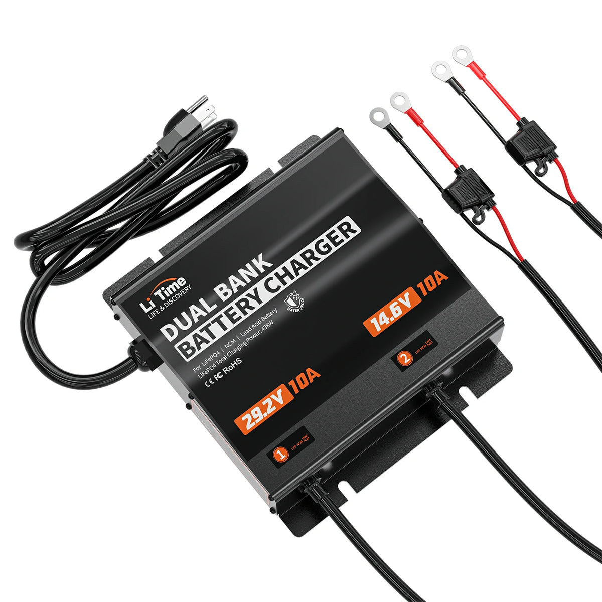 LiTime 12v/24v on-board dual bank charger for marine and rv battery