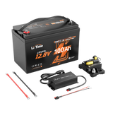 litime 12v 100ah outboard motor marine battery kit with 100Ah Bluetooth battery, 10a charger, 150A circuit breaker