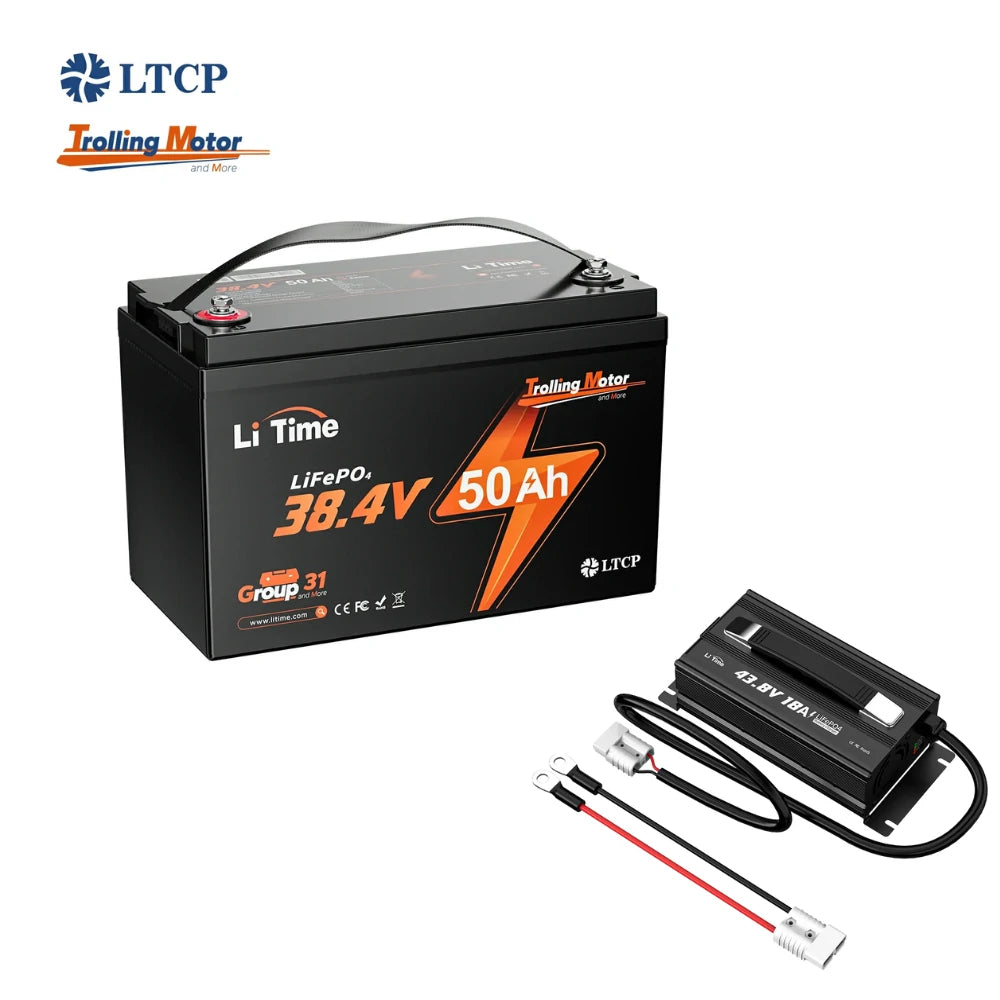 LiTime 36v trolling motor lithium battery kit with 36v 18A lifepo4 battery charger