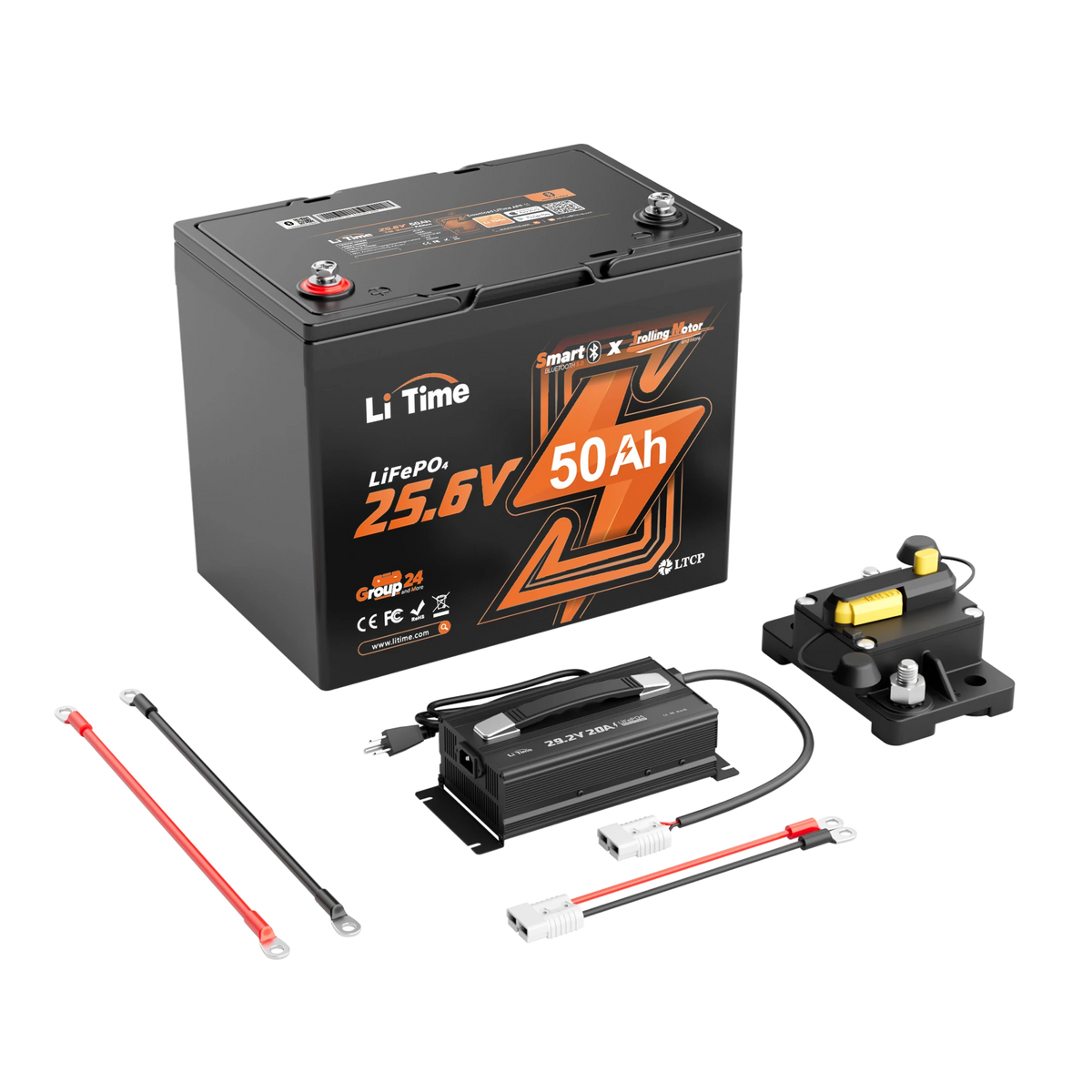 LiTime 24V 50Ah Group 24 TM LiFePO4 Trolling Motor Battery with Bluetooth