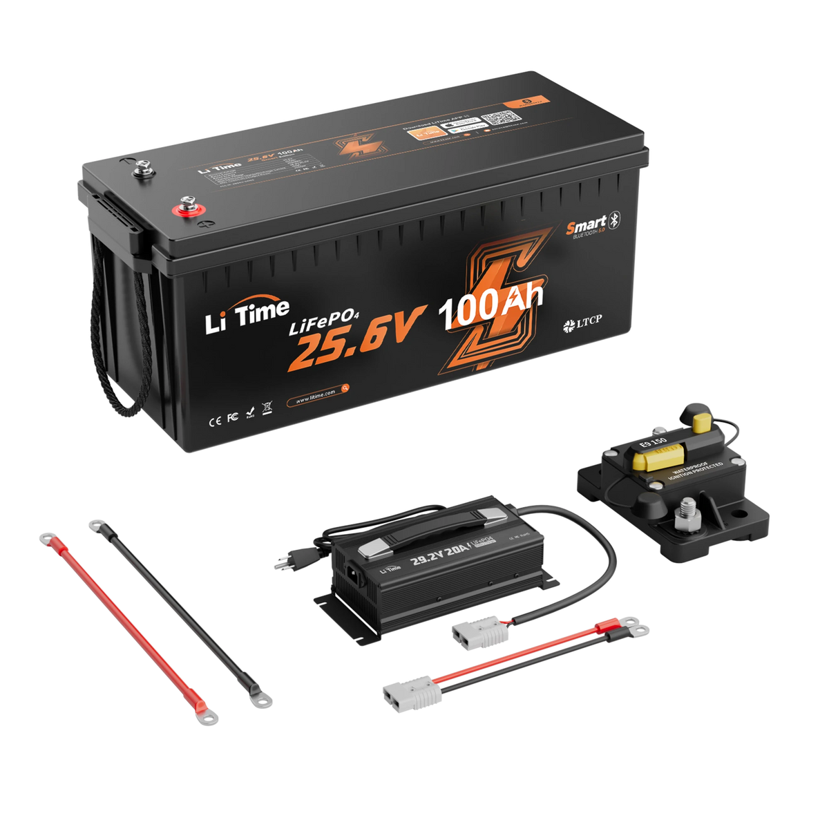 LiTime 24V 100Ah Bluetooth Lithium Battery with Low-Temp Cut-Off Protection, for Trolling Motors, RVs, Marine and Off-Grid