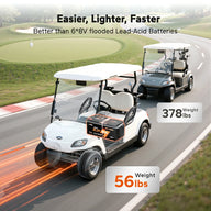 LiTime 48V 60Ah LiFePO4 battery is lighter at 56 lbs, offering faster performance and improved efficiency over lead-acid batteries