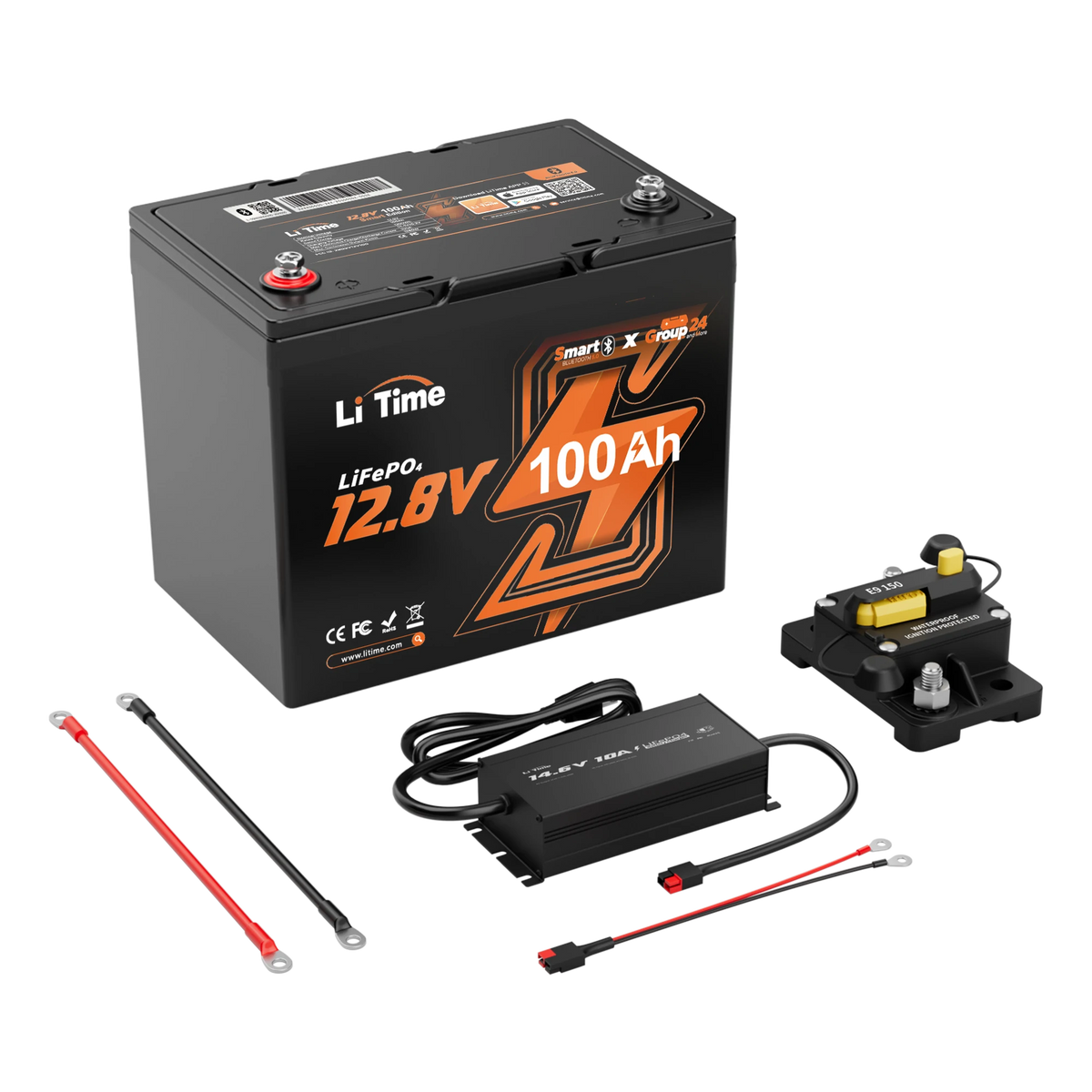 LiTime 12V 100Ah Group 24 Bluetooth Lithium Deep Cycle Battery