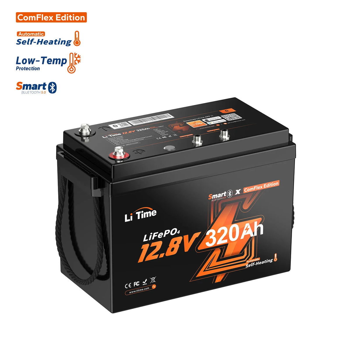 LiTime 12V 320Ah CAN & RS485 ComFlex Smart LiFePO4 Battery | Victron, RV-C & NMEA 2000 Integration