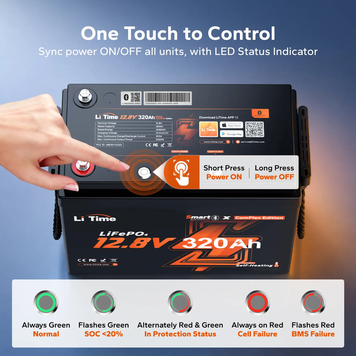 LiTime 12V 320Ah CAN & RS485 ComFlex Smart LiFePO4 Battery | Victron, RV-C & NMEA 2000 Integration