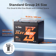 LiTime 24V 60Ah Group 24 LiFePO4 Trolling Motor Battery with Bluetooth