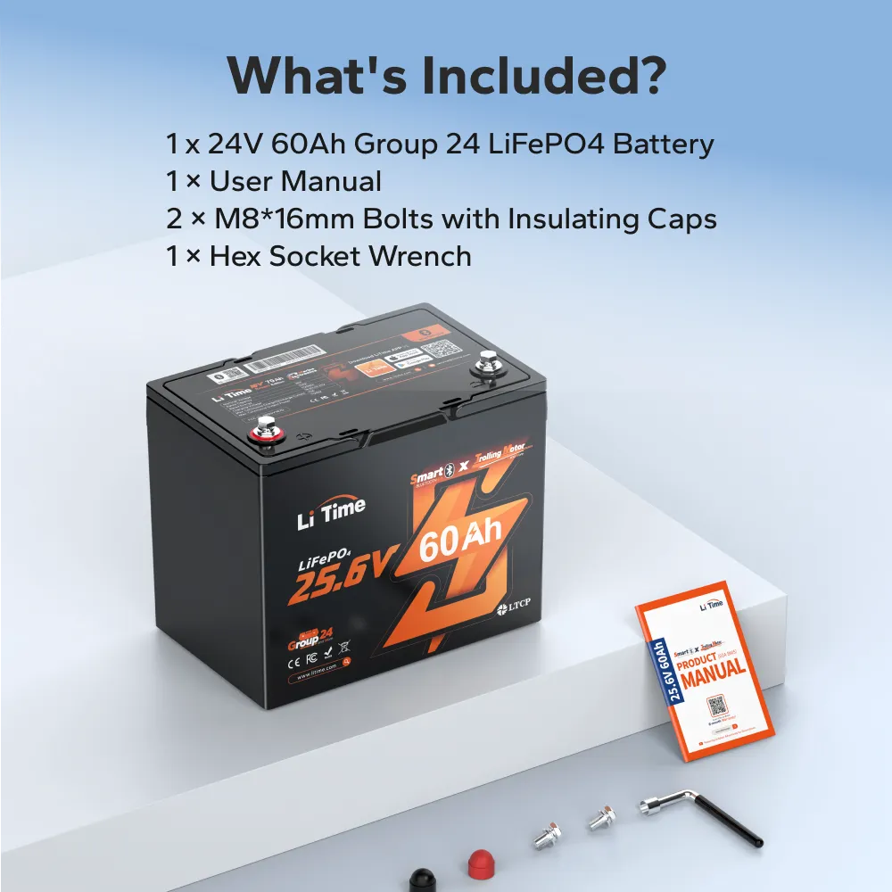 LiTime 24V 60Ah Group 24 LiFePO4 Trolling Motor Battery with Bluetooth
