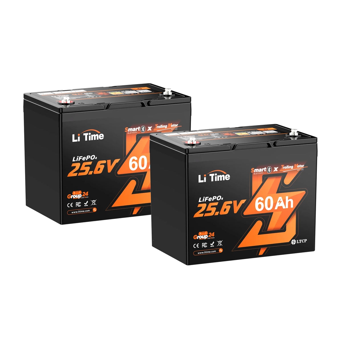 LiTime 24V 60Ah Group 24 LiFePO4 Trolling Motor Battery with Bluetooth
