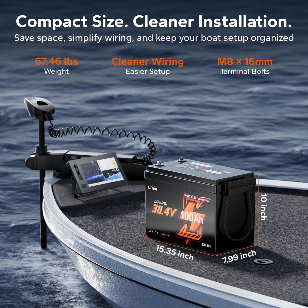 LiTime 36V 100Ah Compact Bluetooth Lithium Battery for Trolling Motors & Electric Outboards