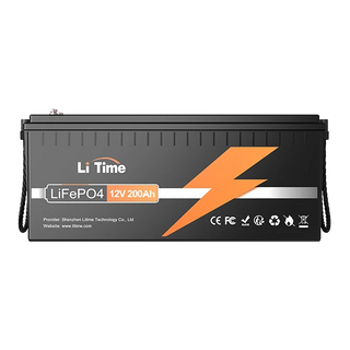 A front view of the Li Time 12V 200Ah  LiFePO4 battery