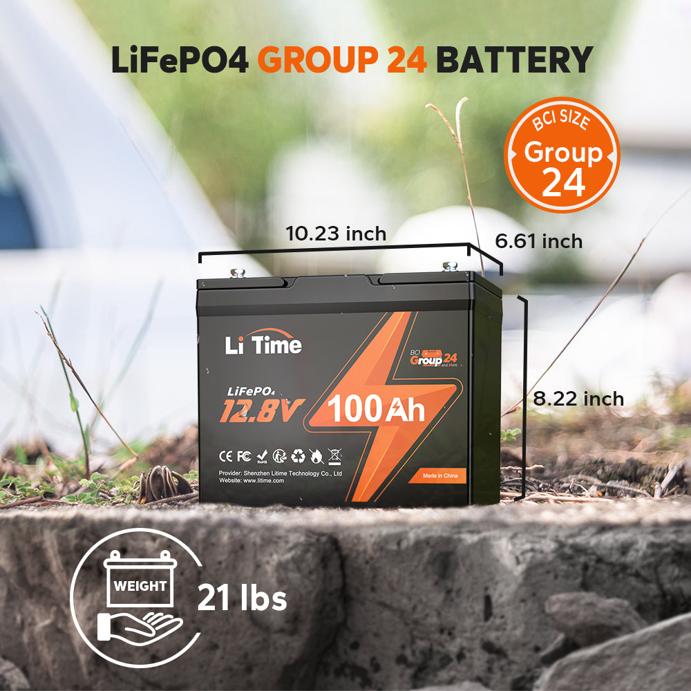 LiTime 12V 100Ah Group 24 lithium travel trailer battery for RV and camper power