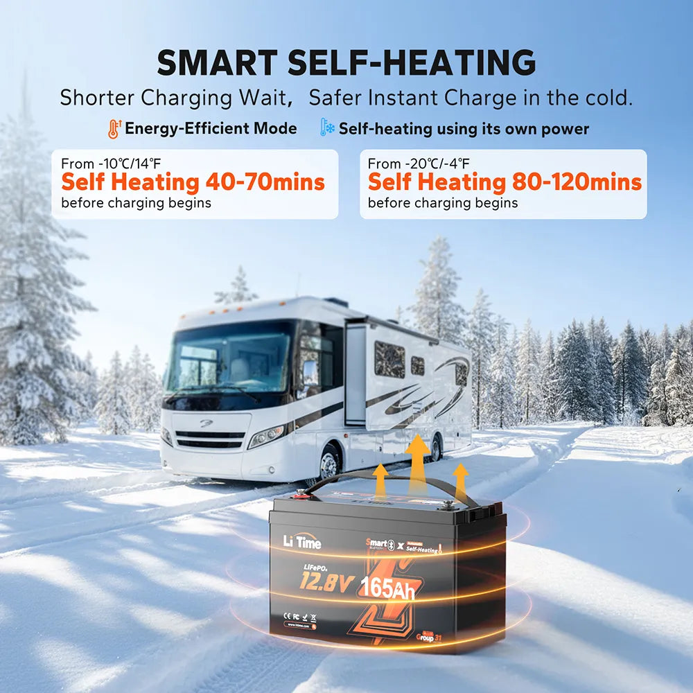 litime 12v 165ah lithium battery with smart self-heating