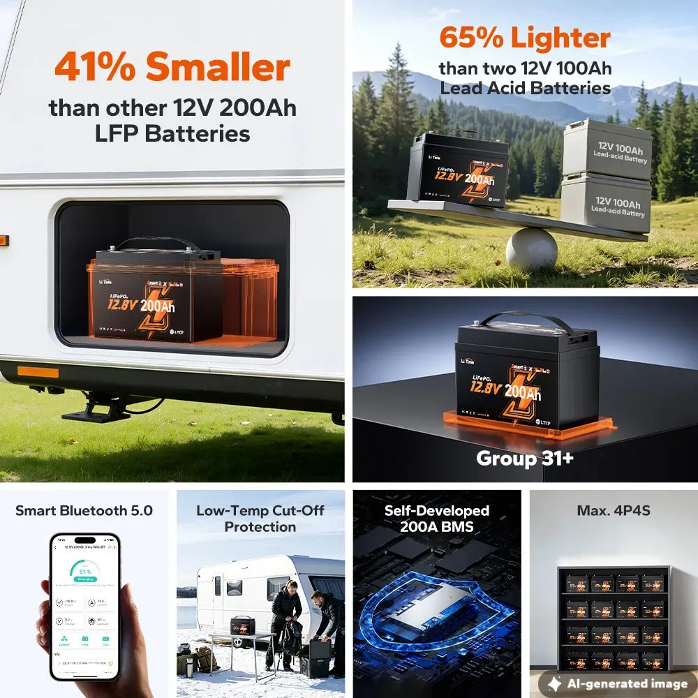 litime 12v 200ah truck battery group 31 with bluetooth and 200A BMS is more smaller, lighter