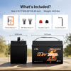 Dimensions and included items for LiTime 12.8V 200Ah xtra mini LiFePO4 lithium battery