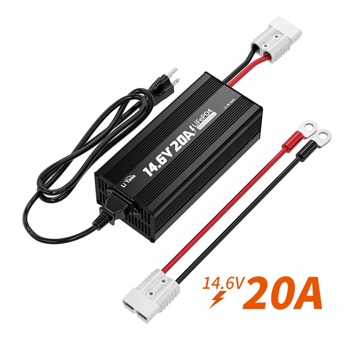 LiTime 12V 20A LiFePO4 battery charger with AC to DC power adapter