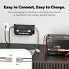 Li Time 12V 40A LiFePO4 battery charger connected to battery via red and black Anderson connector