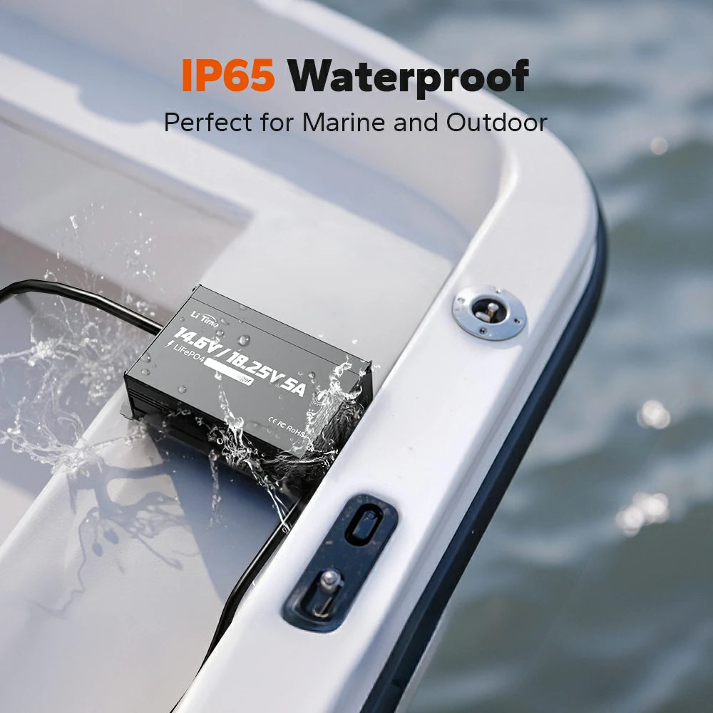 ip65 waterproof of litime 12v/16v lifepo4 battery charger, ideal for marine use