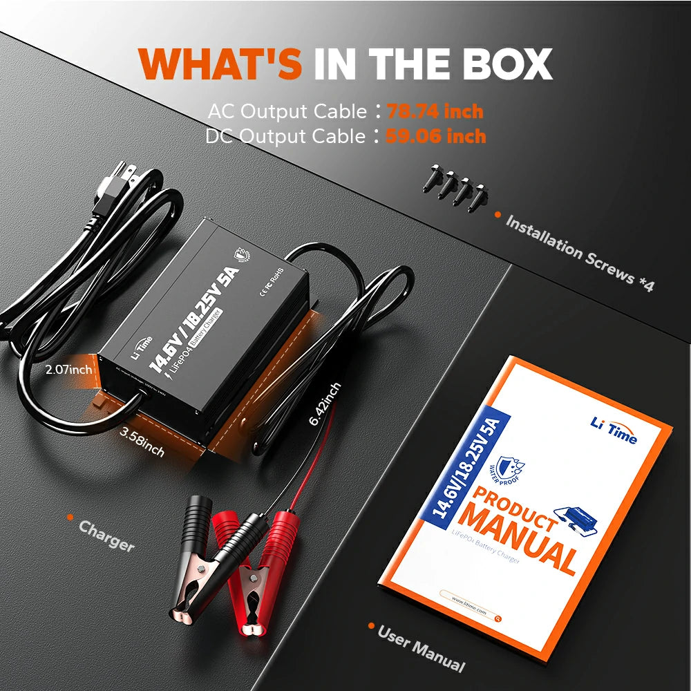 package list of litime 12v/16v lithium battery charger