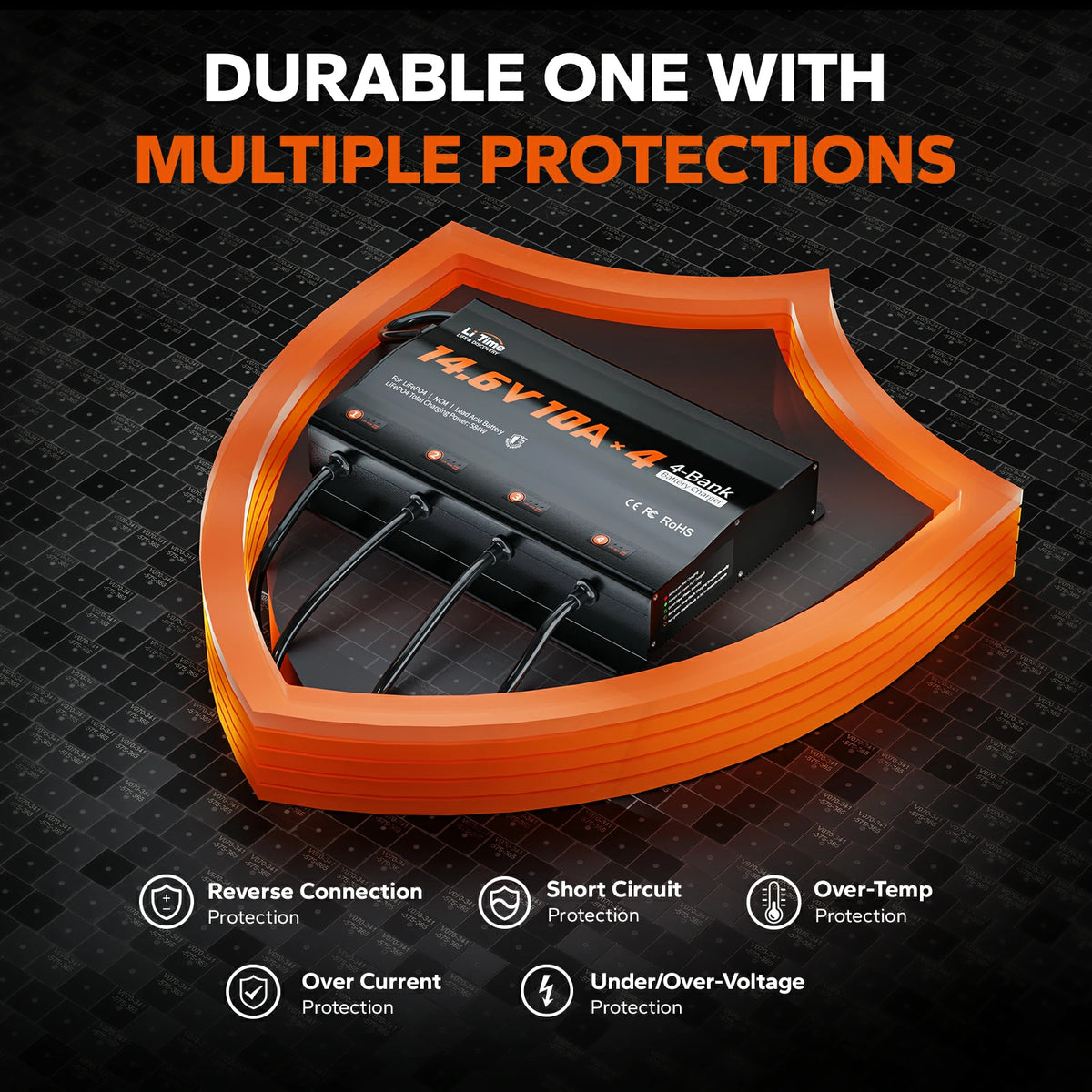 LiTime 4 bank marine battery charger with multi protections
