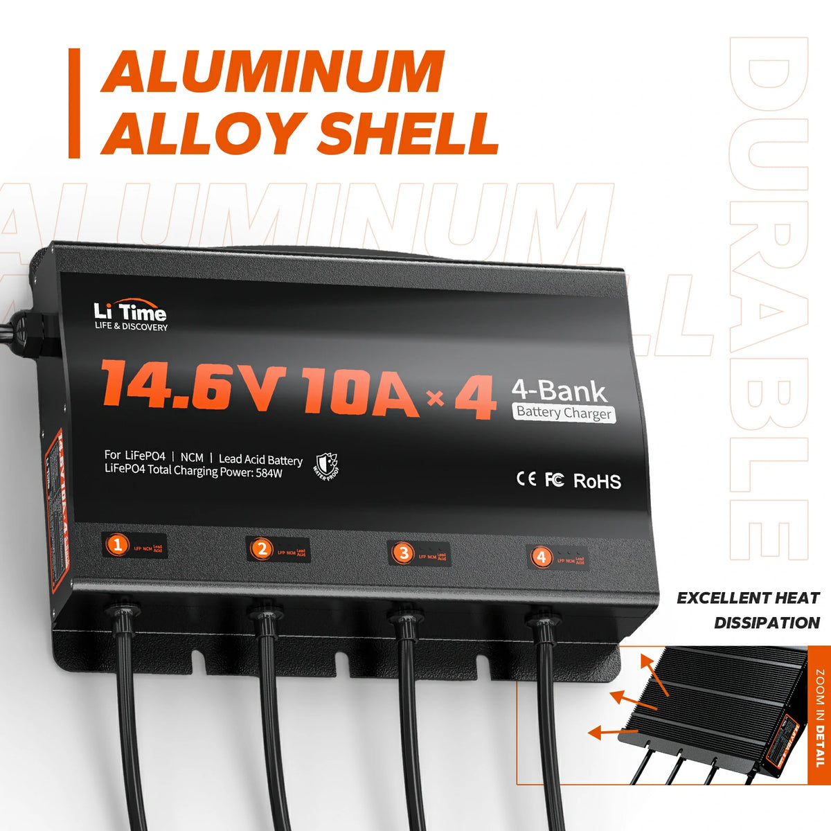 LiTime 12v lifepo4 battery charger with alloy shell