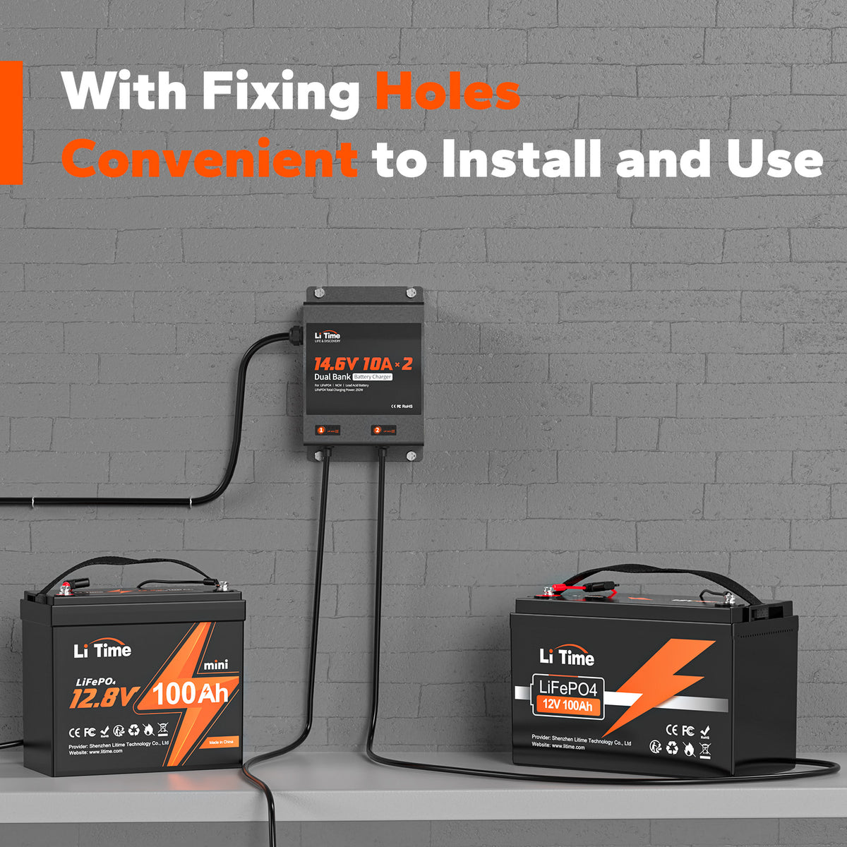 LiTime dual Bank Battery Charger 12v with fixing holes to install