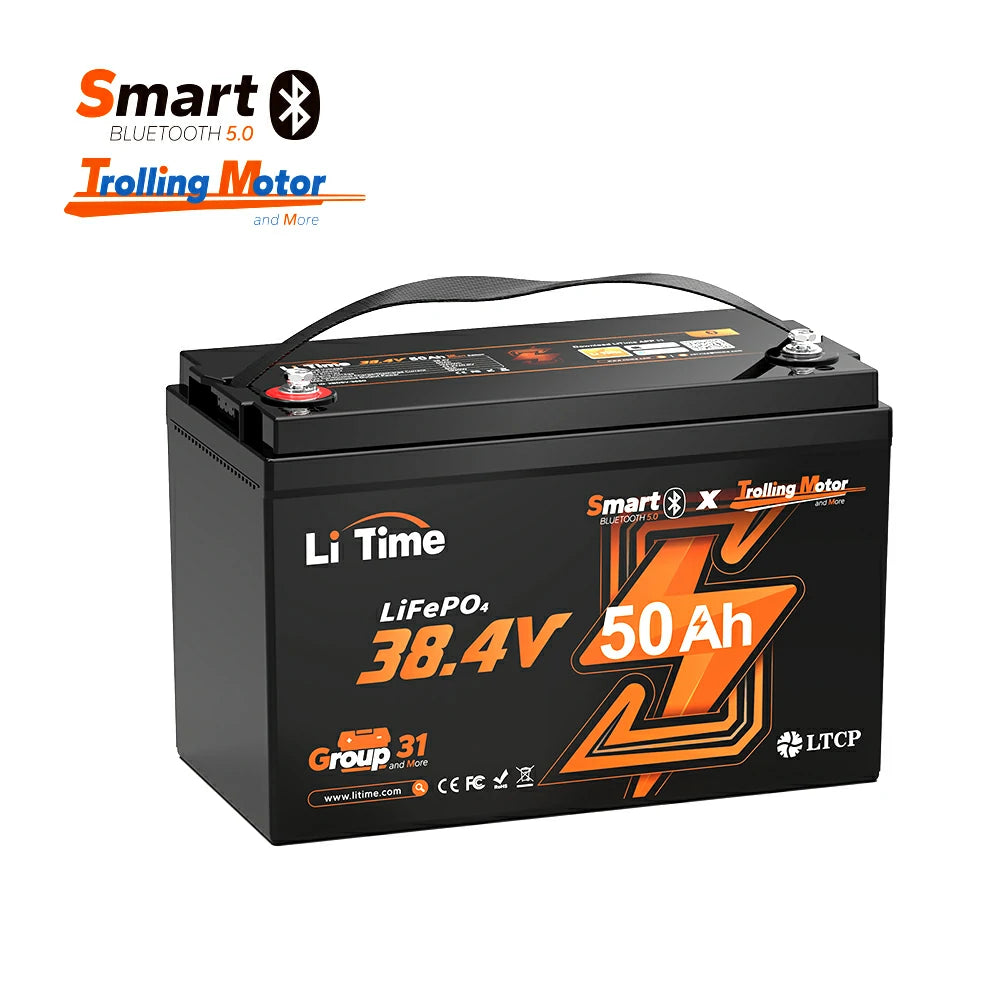 LiTime 36V 50Ah trolling motor Bluetooth lithium battery for quiet, reliable on-the-water power
