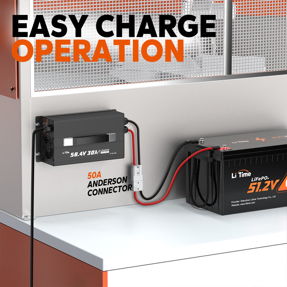 easy charge operation of litime 48v 30ah lifepo4 battery charger
