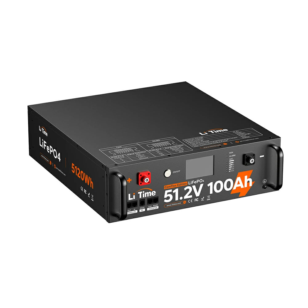 surface of LiTime 48v (51.2v) 100ah lithium ion server rack battery