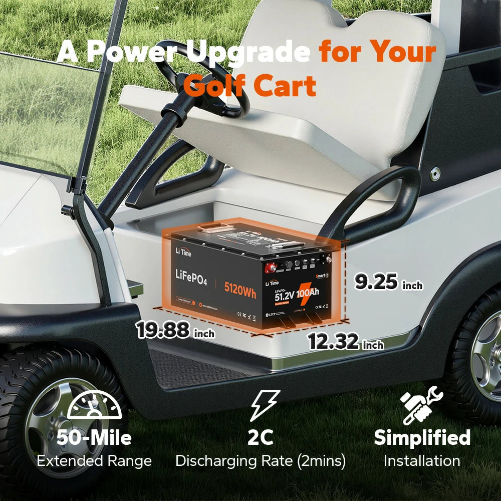 dimensions of litime 51.2v 100ah golf cart lifepo4 battery:19.88-12.32*9.25 in