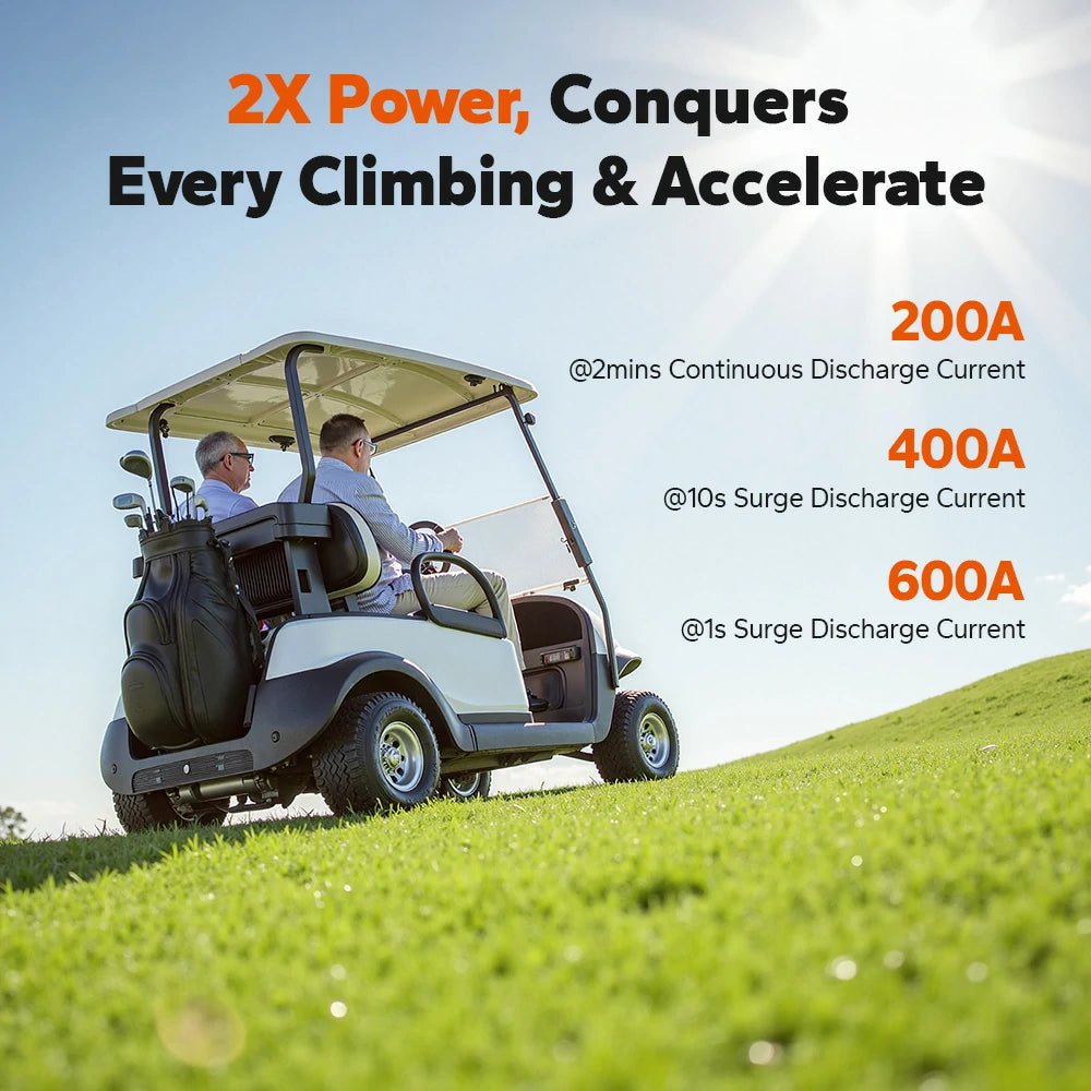 double power to clime of litime 48v 100ah lithium golf cart battery