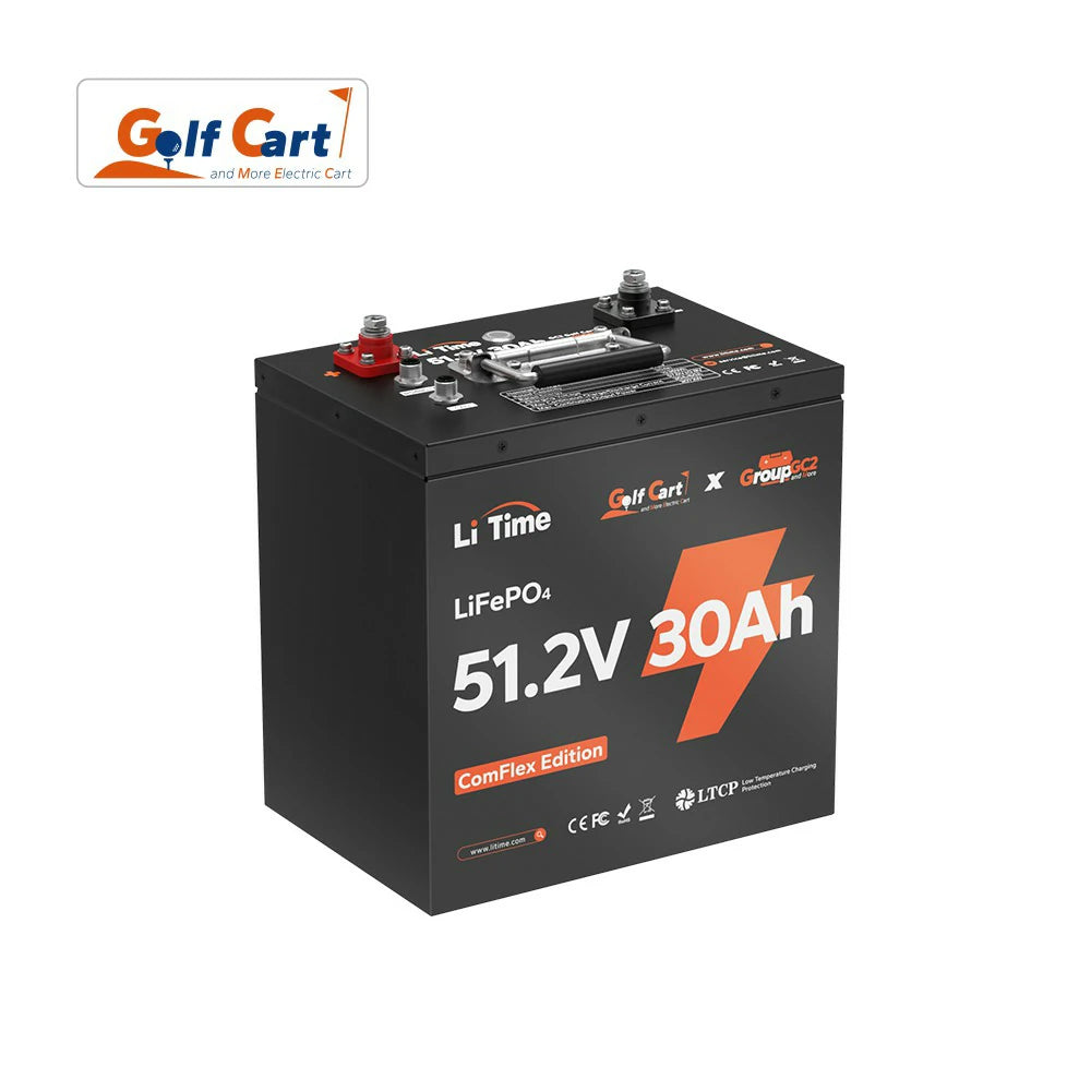 overview of LiTime 48V 30ah gc2 lithium mental case golf cart batteries