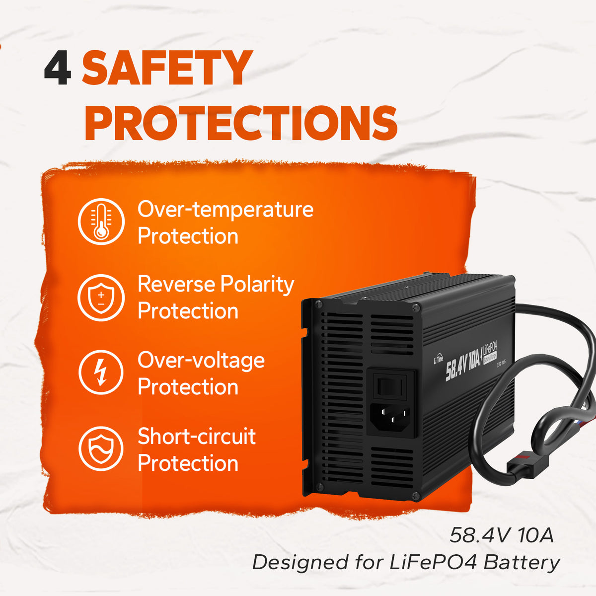 safety protections information of litime 48v lithium battery charger