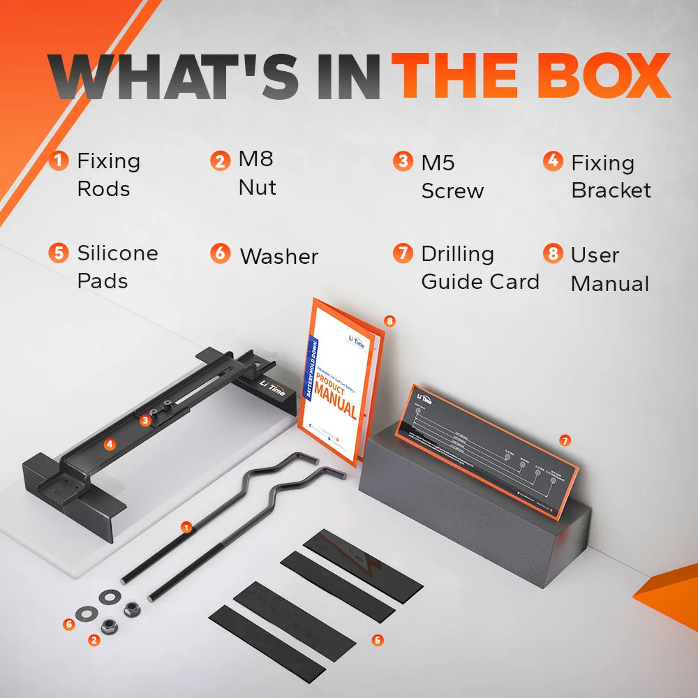 what's in the box of LiTime battery hold down