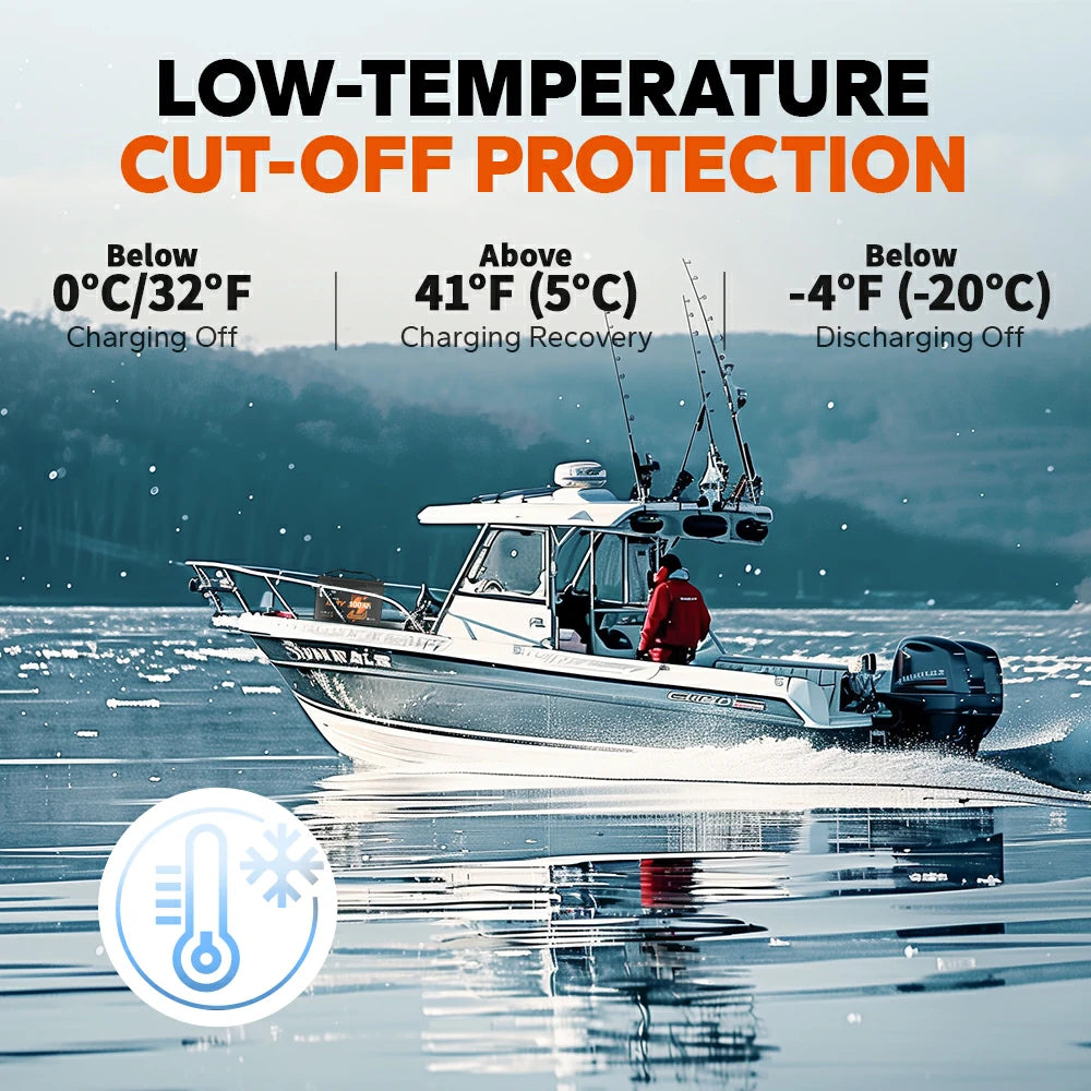 LiTime 12V lithium boat motor lithium battery with low-temperature cut-off protection