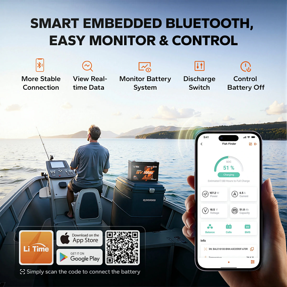 smart bluetooth for easy monitor of litime 16v 100ah lithium battery